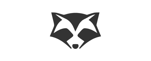 Raccoon face with pointed ears, dark eyes, and a mask-like pattern around its eyes.