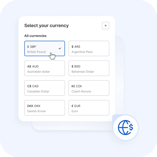 Currency selection render blue EN-GB 