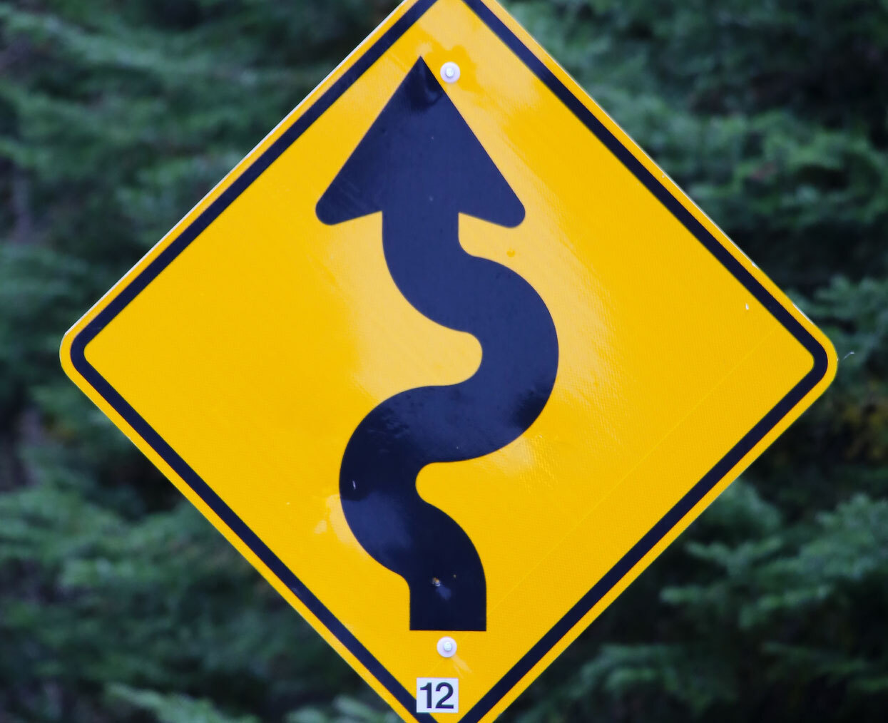 Road sign showing windy road
